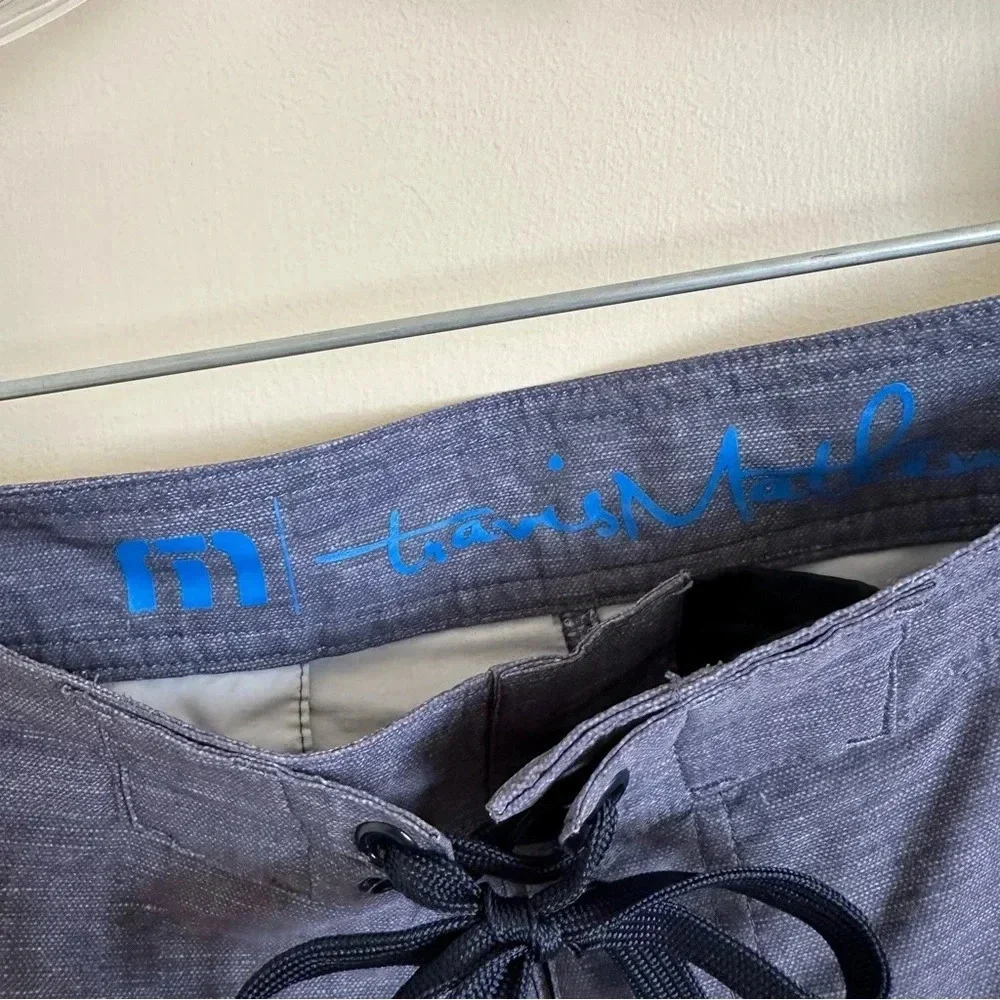 Travis Matthew Mens‎ 36 Gray Striped Board Shorts Swim Unlined Vacation